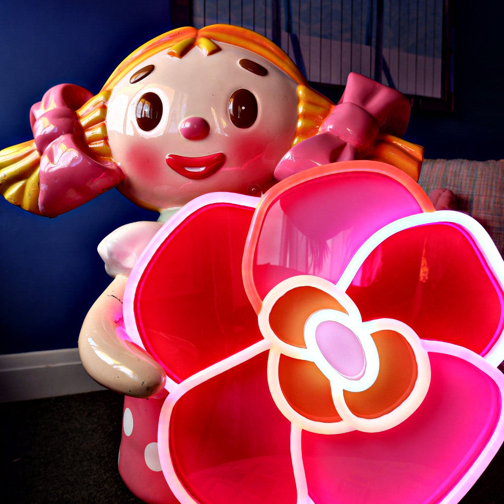 Bloomin' LED Neon sign in material girl, clementine, pretty pink, and stop sign.